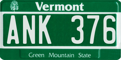 VT license plate ANK376