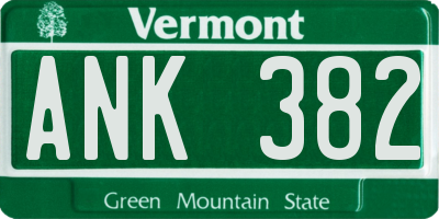 VT license plate ANK382