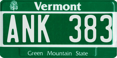 VT license plate ANK383