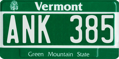 VT license plate ANK385