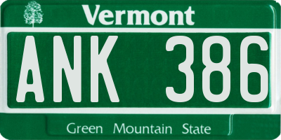VT license plate ANK386