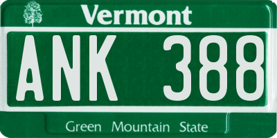 VT license plate ANK388