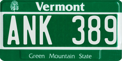 VT license plate ANK389