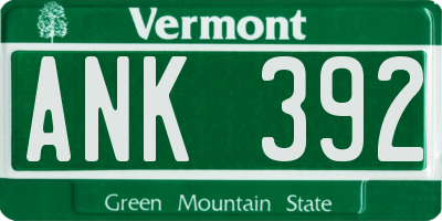 VT license plate ANK392