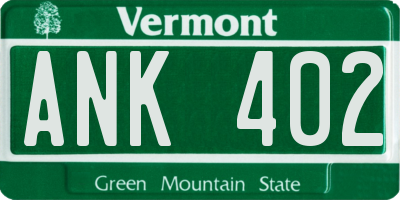 VT license plate ANK402