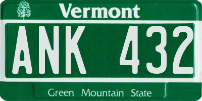 VT license plate ANK432