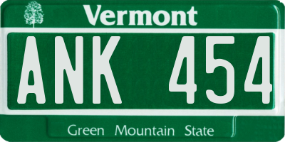 VT license plate ANK454