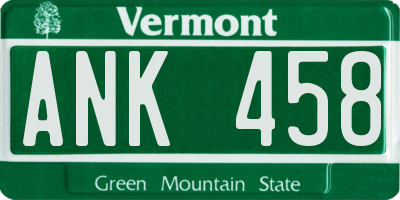 VT license plate ANK458