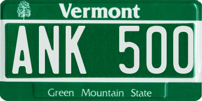 VT license plate ANK500