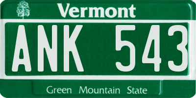 VT license plate ANK543