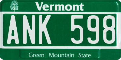 VT license plate ANK598