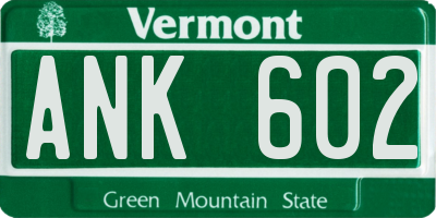 VT license plate ANK602