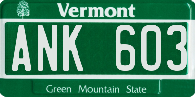 VT license plate ANK603