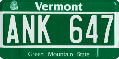VT license plate ANK647