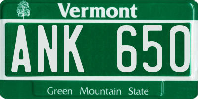 VT license plate ANK650