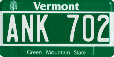 VT license plate ANK702