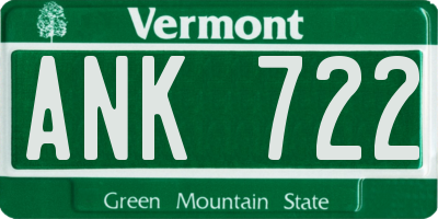 VT license plate ANK722