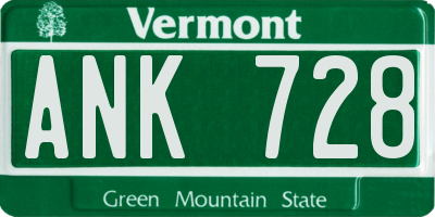 VT license plate ANK728