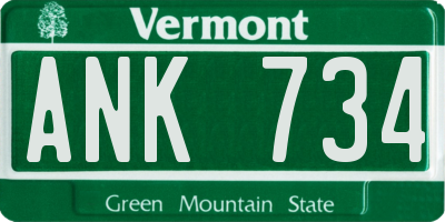 VT license plate ANK734