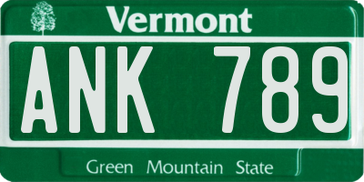 VT license plate ANK789