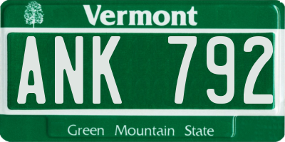 VT license plate ANK792