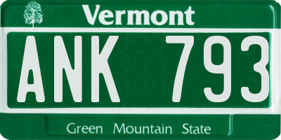 VT license plate ANK793