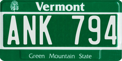 VT license plate ANK794
