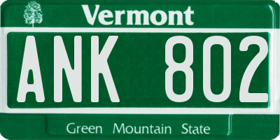VT license plate ANK802