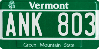 VT license plate ANK803