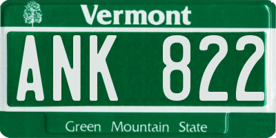 VT license plate ANK822