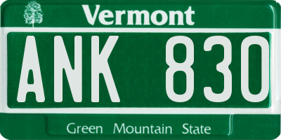 VT license plate ANK830