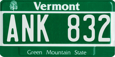 VT license plate ANK832