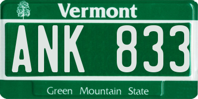 VT license plate ANK833