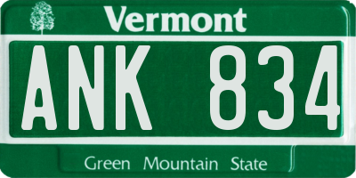 VT license plate ANK834