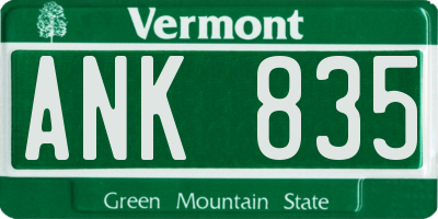 VT license plate ANK835
