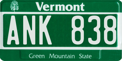 VT license plate ANK838