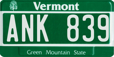 VT license plate ANK839