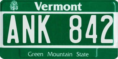 VT license plate ANK842