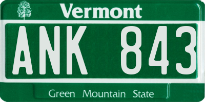 VT license plate ANK843