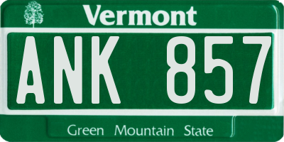 VT license plate ANK857
