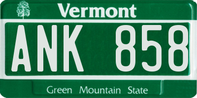 VT license plate ANK858