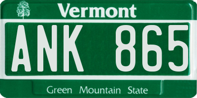 VT license plate ANK865
