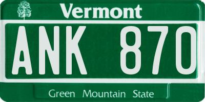 VT license plate ANK870