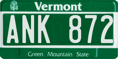 VT license plate ANK872