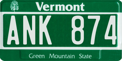 VT license plate ANK874