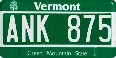 VT license plate ANK875