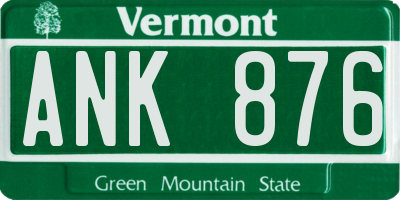 VT license plate ANK876
