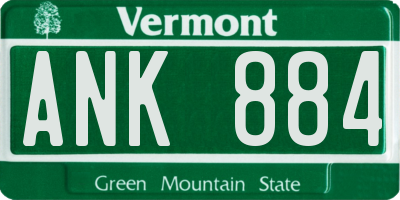 VT license plate ANK884
