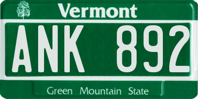 VT license plate ANK892