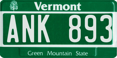 VT license plate ANK893